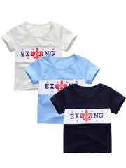 Summer Boys Stitching Letter Print T-shirts 3pcs