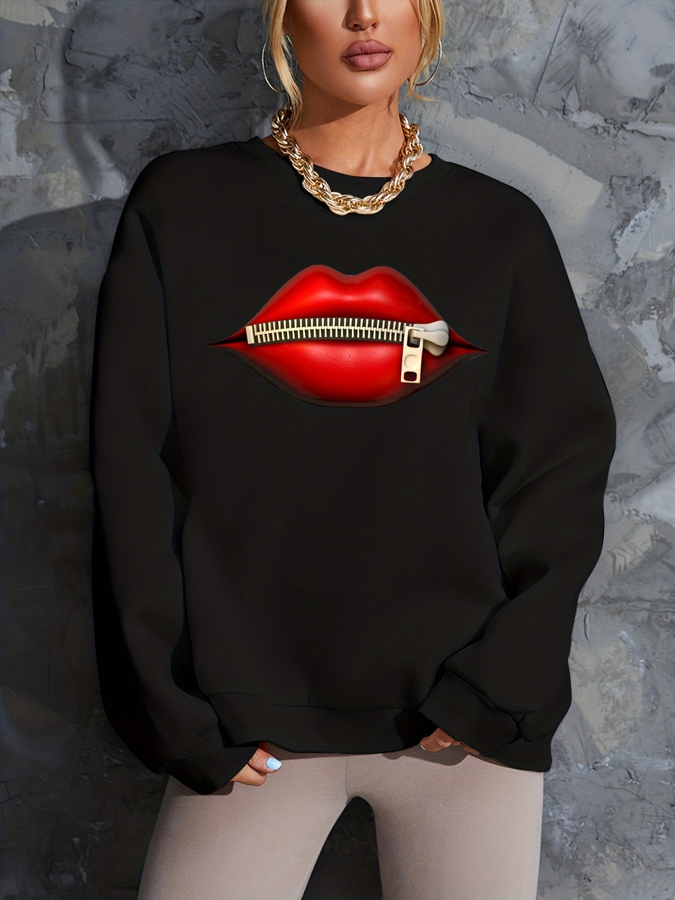 Lips Graphic Casual Sweatshirt Long Sleeve Top