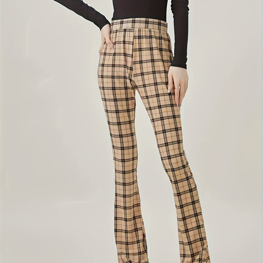 Plaid Print High Rise Yoga Trousers