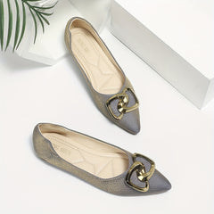 Buckle Decor Pointed Toe Slip On Work Flats