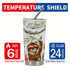 20oz Stainless Steel Sloth Pattern Insulated Tumbler, Keeps Beverage Cold & Hot