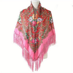 Boho Flower Print Tassel Scarf Vintage Wrap Shawl