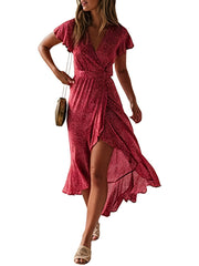 Boho Floral Wrap Maxi Dress Split Beach Party