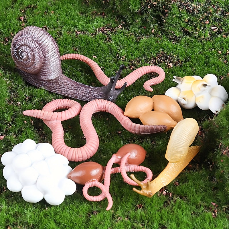 8pcs Snail & Earthworm Life Cycle Figurines Toy Set - Educational Project Birthd