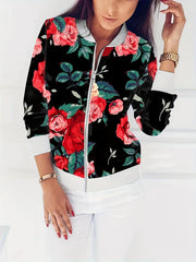Floral Print Zipper Jacket Spring & Fall Women's Clothing