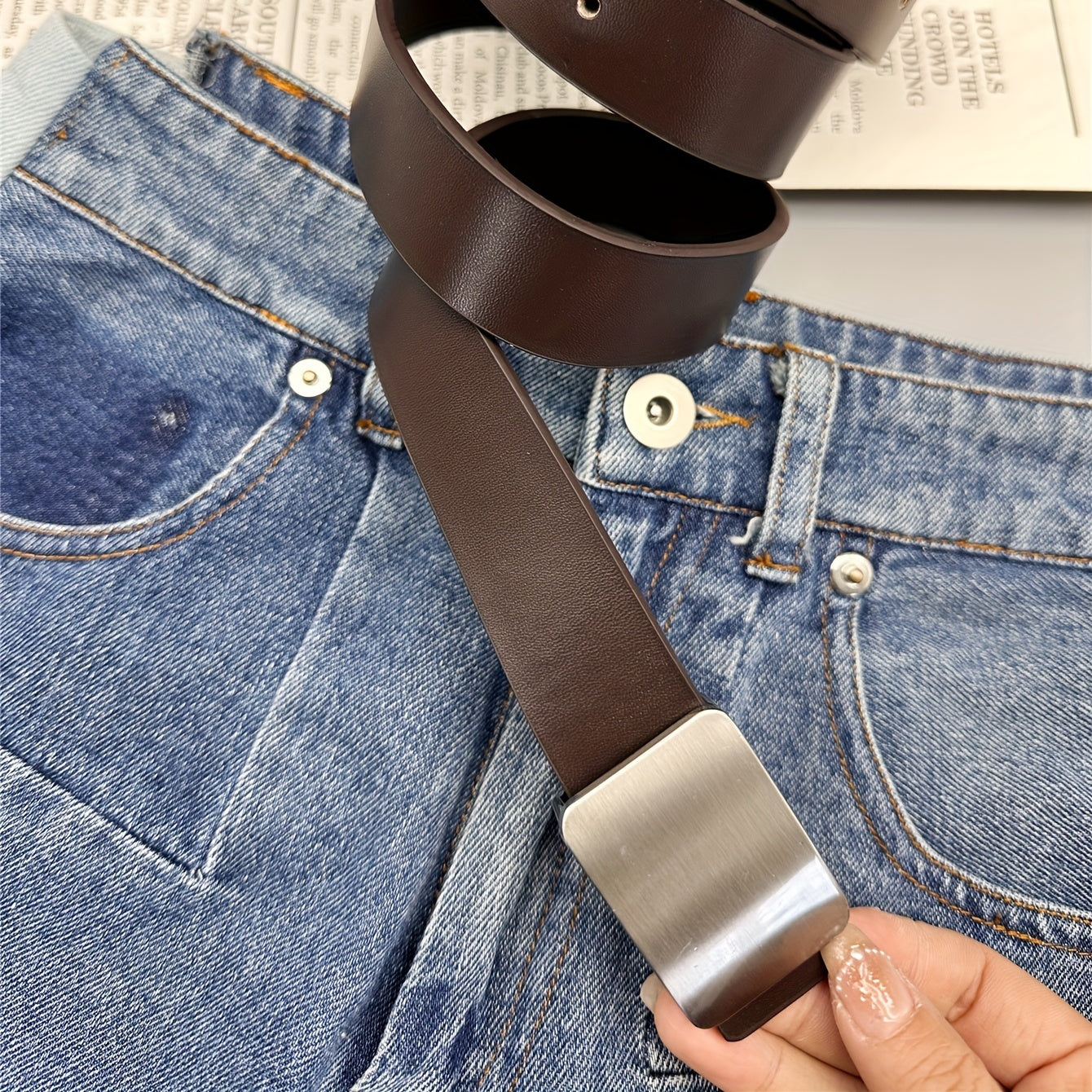 Punk Metal Buckle Belt Unisex Vintage PU Leather Jeans Pants Belt