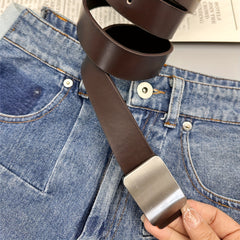 Punk Metal Buckle Belt Unisex Vintage PU Leather Jeans Pants Belt