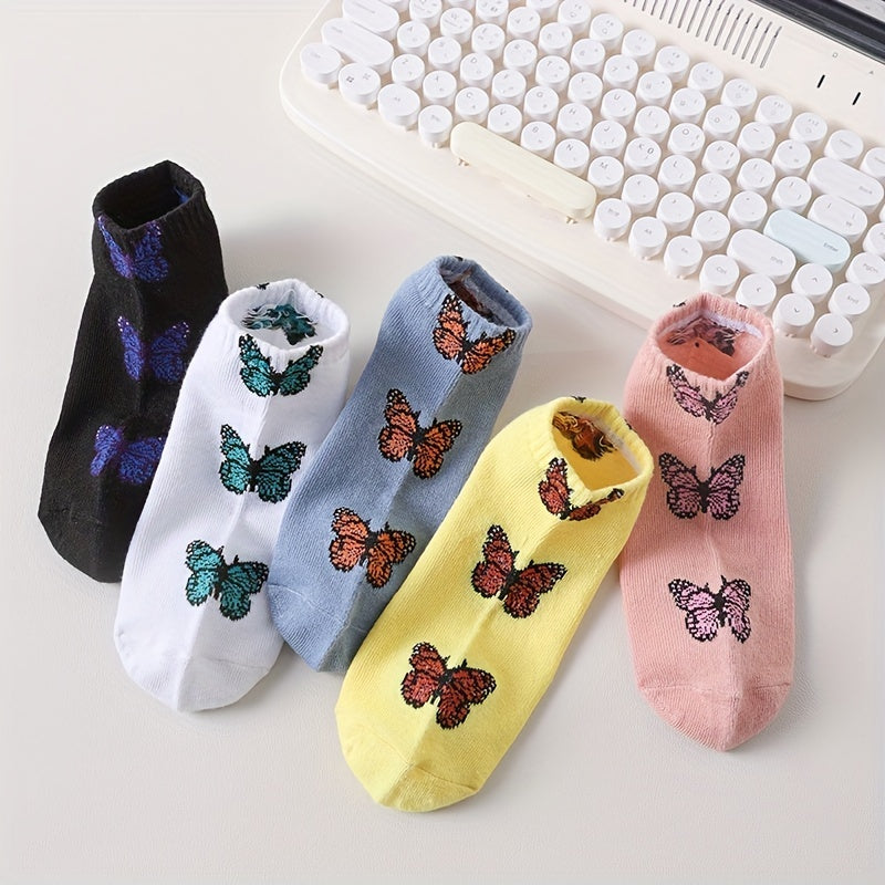 5 Pairs Butterfly Print Low Cut Ankle Socks Women's Stockings