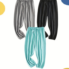 3pcs Girls Cotton Linen Casual Long Ankle Pants