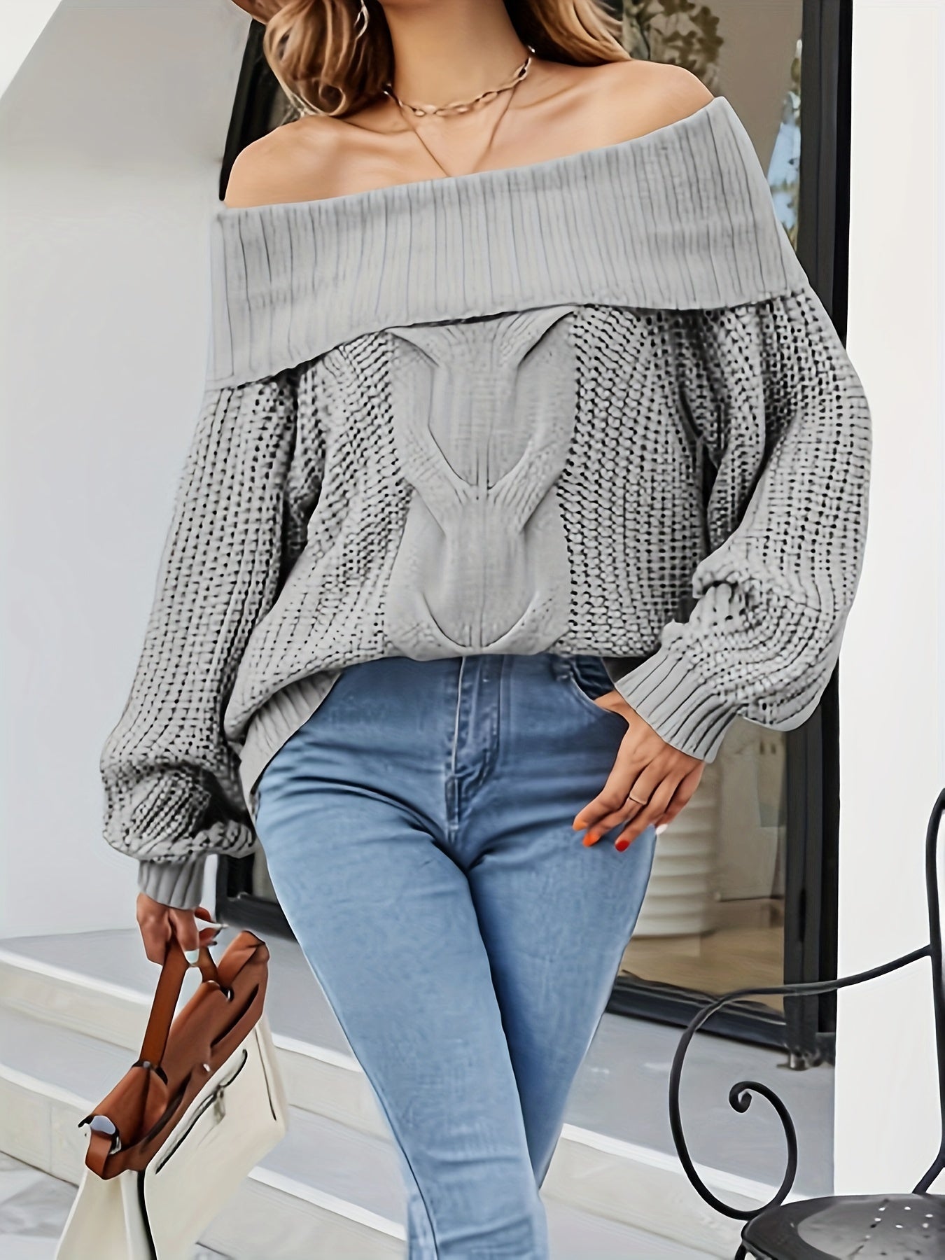 Sexy Off Shoulder Cable Knit Sweater