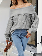 Sexy Off Shoulder Cable Knit Sweater