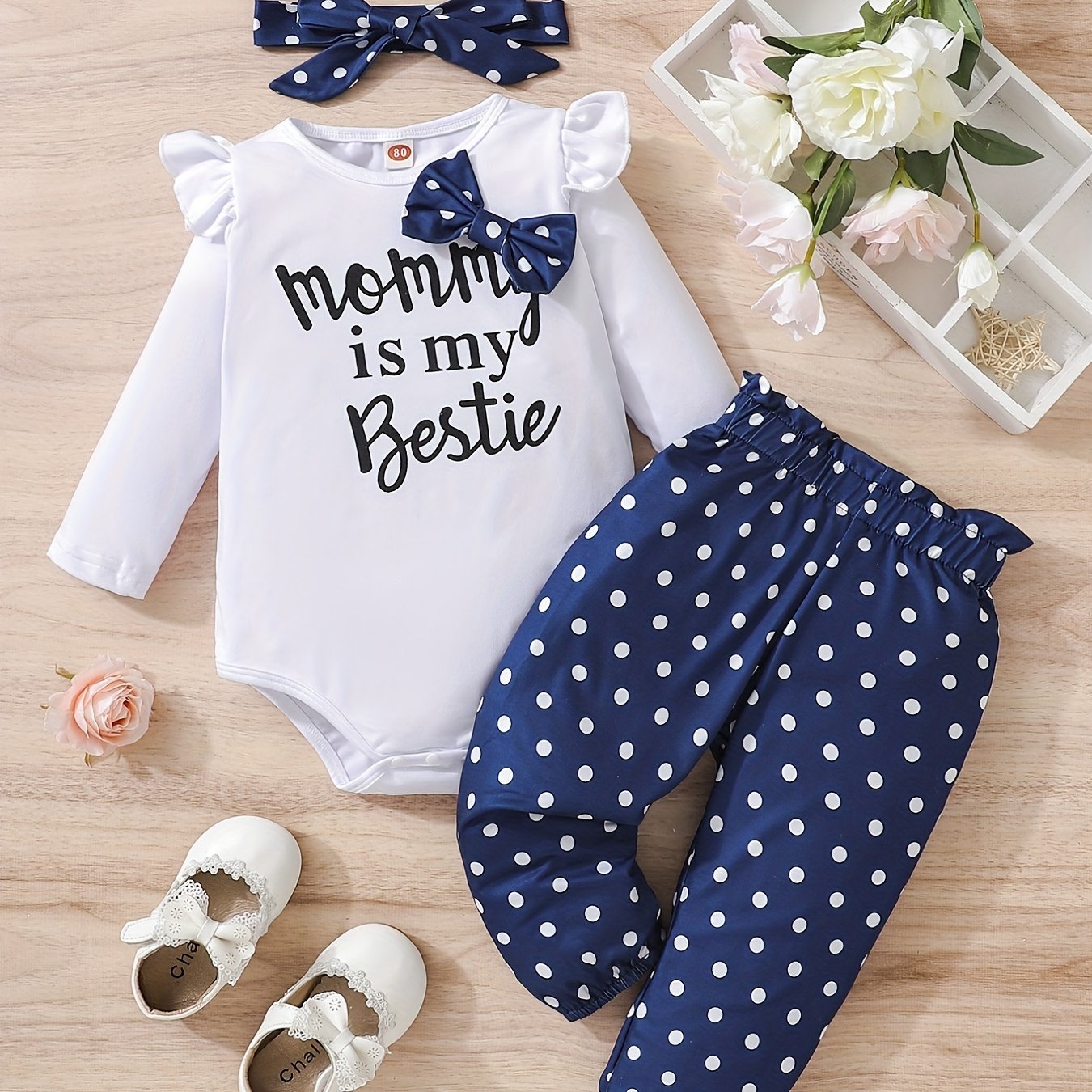 3pcs Baby Girls Casual Mommy Is My Bestie Onesie & Pants Set