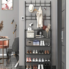 Entrance Coat Rack Foyer Shoe Rack with Storage Shelves & Hooks