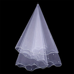Beaded Mesh Bridal Veil 1 Tier Wedding Headwear