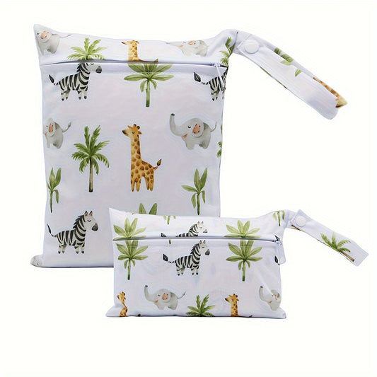2pcs Animals Prints Beach Diaper Cloth Nappy Laundry Swimmer Wet Dry Pouch