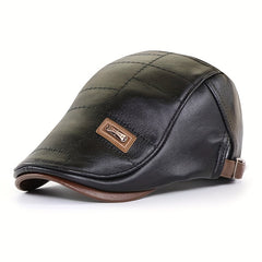 Retro PU Leather Adjustable Beret Sun Hat for Men