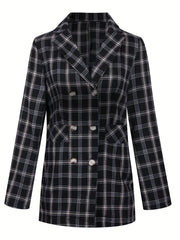 Plaid Double Breasted Lapel Neck Blazer Long Sleeve Casual Blazer