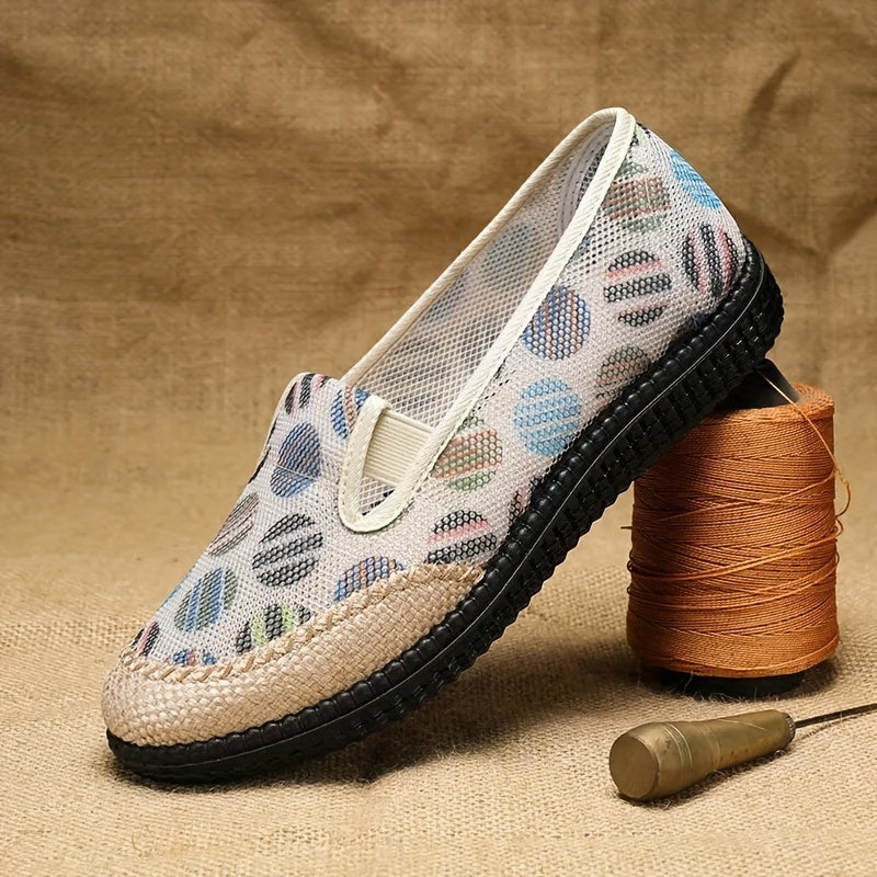Women's Colorful Ball Print Flat Shoes Hemp Rope Low Top Slip On Shoes