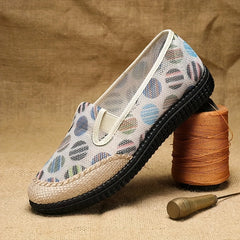 Women's Colorful Ball Print Flat Shoes Hemp Rope Low Top Slip On Shoes