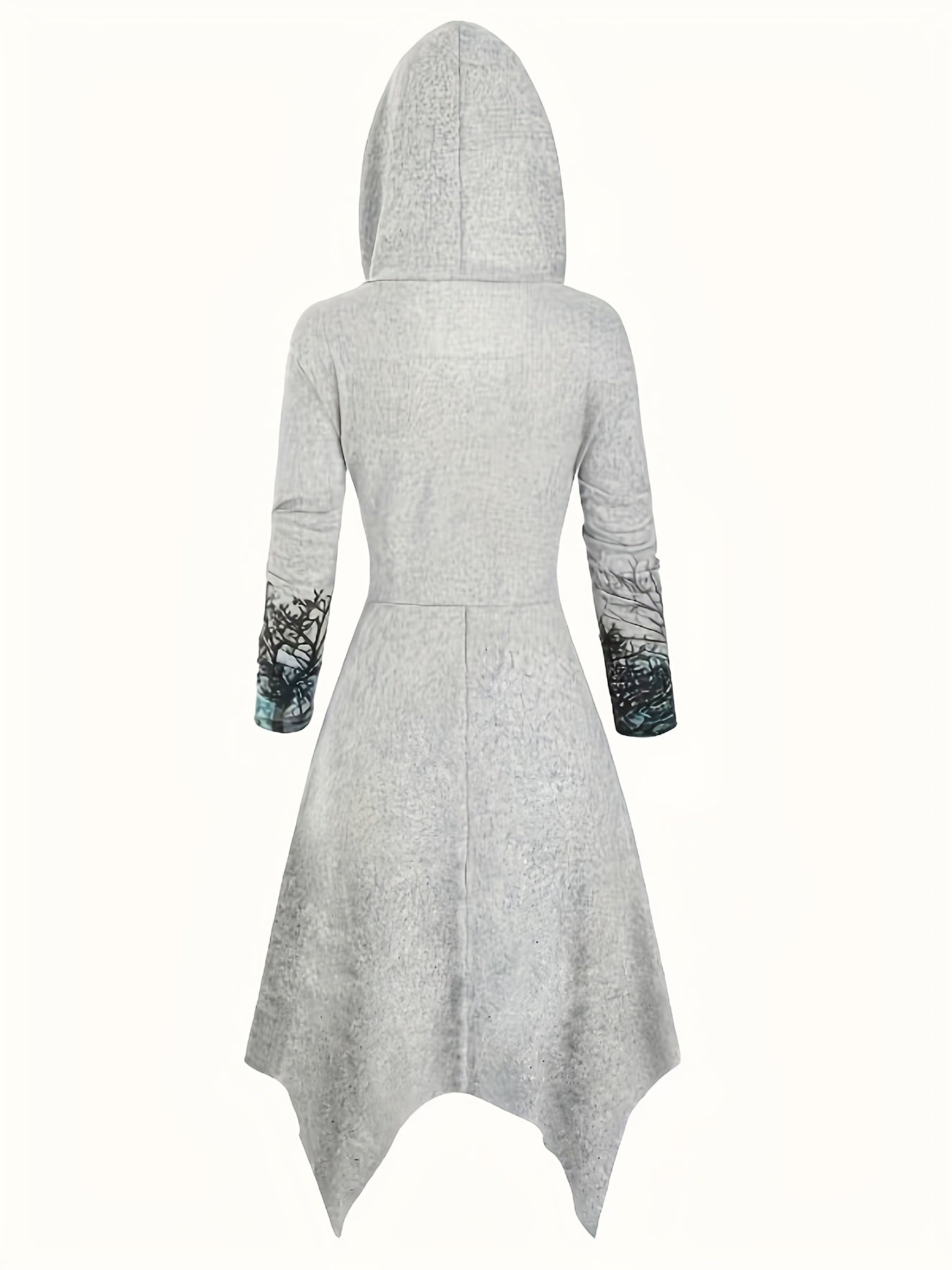 Gothic Graphic Print Hooded Dress Long Sleeve for Women