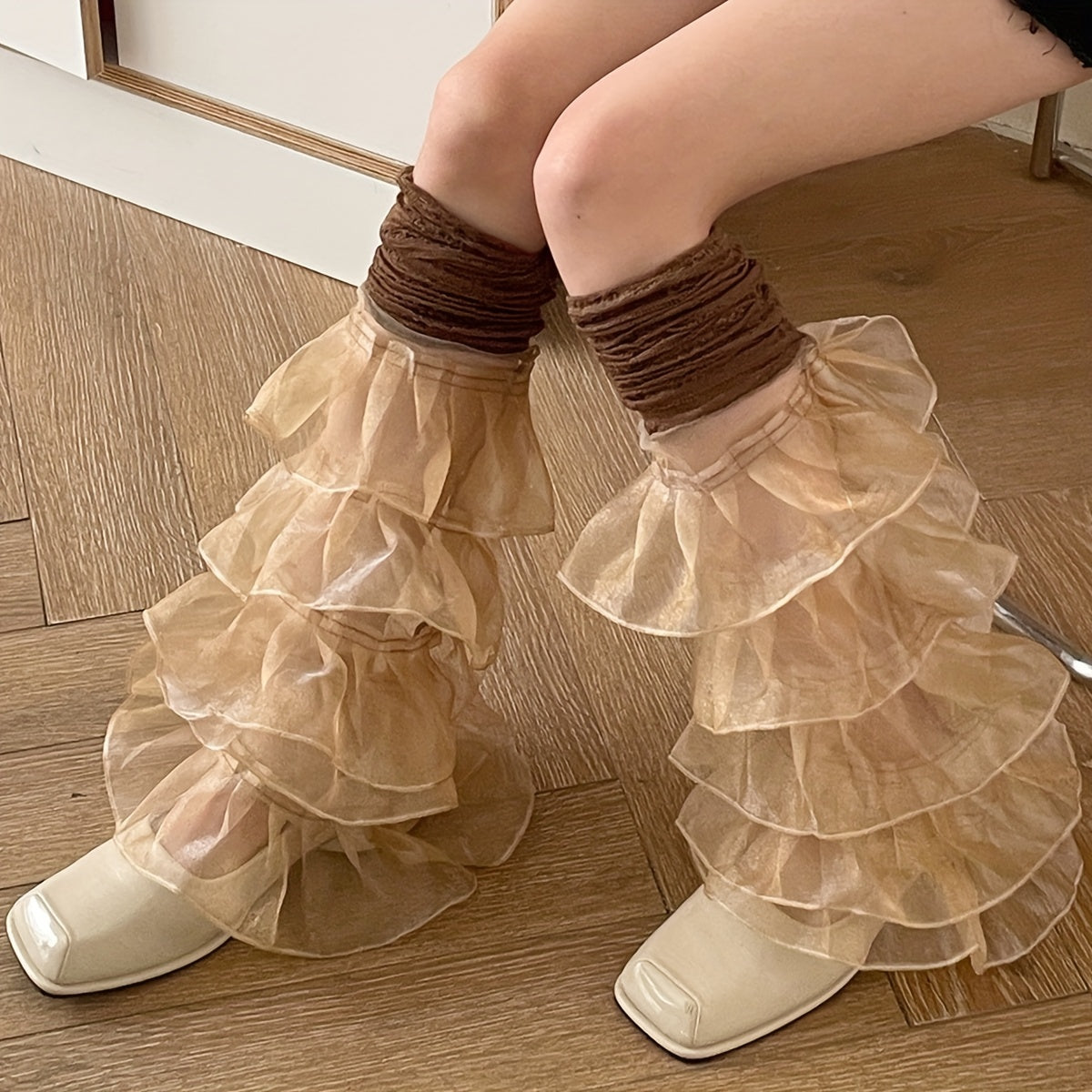 Ruffle Mesh Leg Warmers Lace Stitching Sweet Socks Women's Stockings