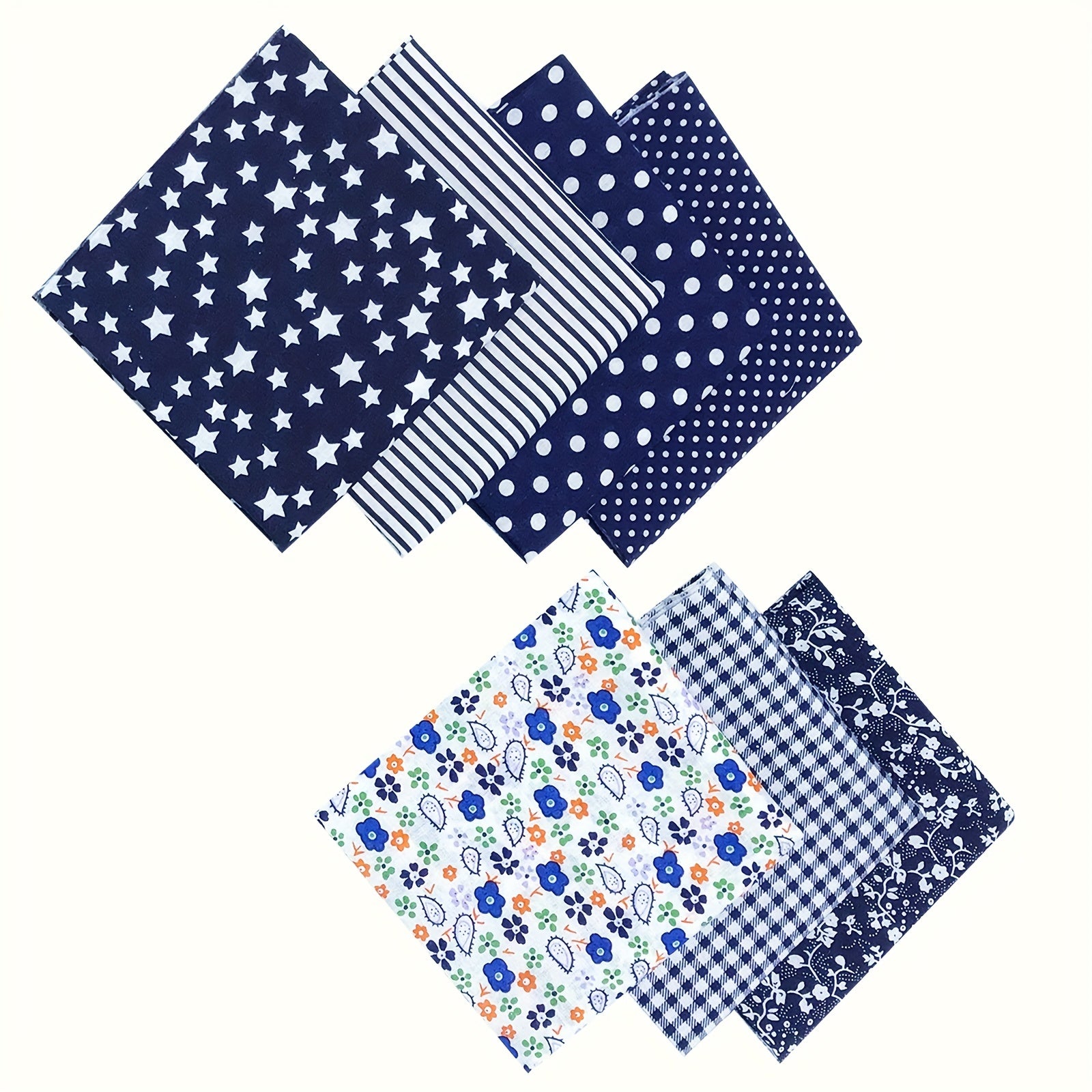 7pcs Navy Colourful Cotton Fabric Sewing Patchwork Assorted Fat Quarters Bundle