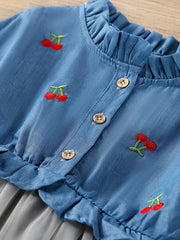 Girls Cherry Embroidery Tutu Dress For Spring And Autumn