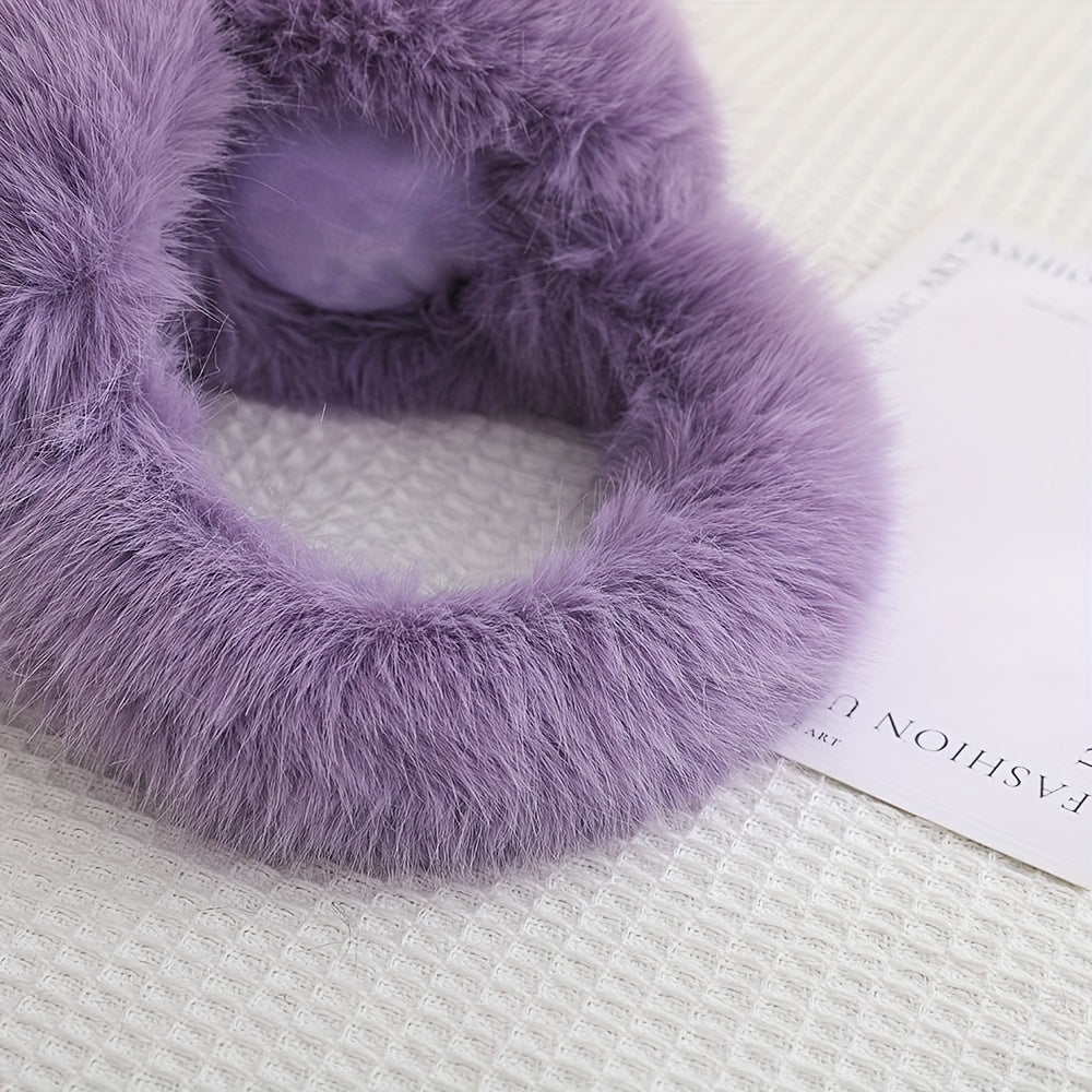 Women's Acrylic Faux Fur Earmuffs, Hand Washable, Warm Ear Protectors, Foldable