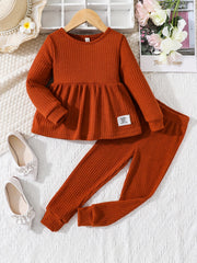 Girls 2pcs Ruffle Top & Elastic Waist Pants Set