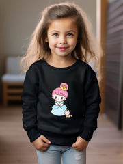 Cartoon Princess Graphic Crew Neck Long Sleeve Sweatshirt Kids Clothes