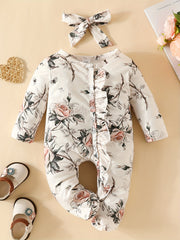 Baby Girl Flower Drawing Graphic Long Sleeve Romper