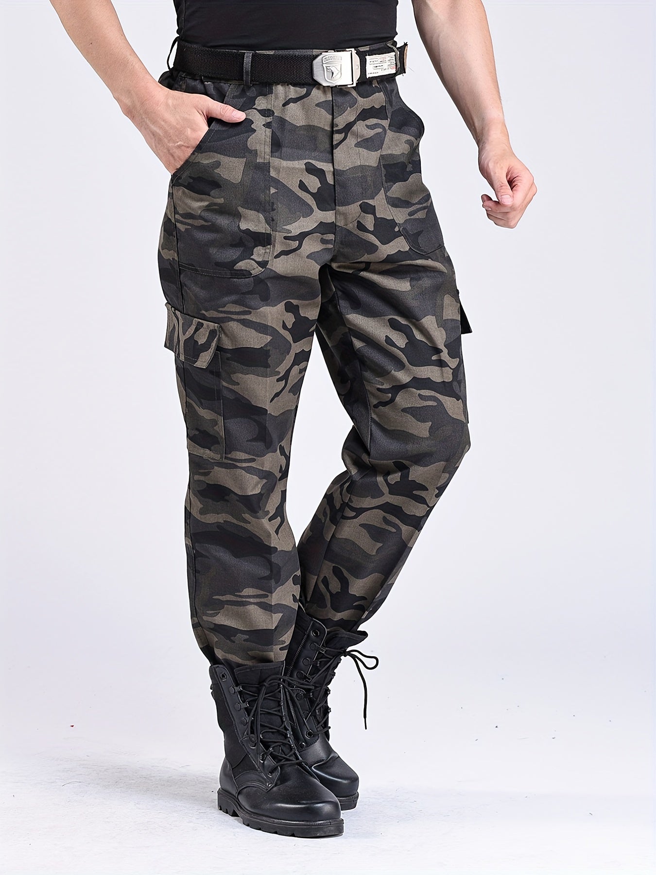 Cargo Jeans Mens Camo Straight Leg Casual Stylish Loose Fit Denim Pants