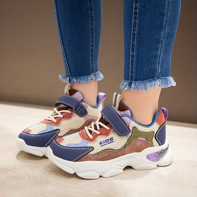 Girl's Hook and Loop Running Shoes Anti-skid Breathable Sneakers