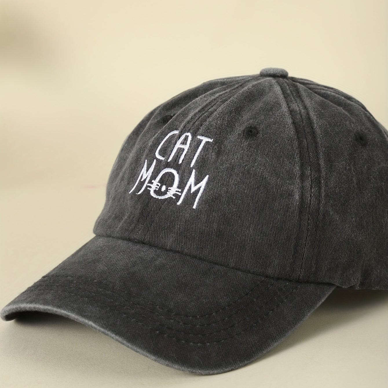 Cat Mom Embroidery Baseball Cap Distressed Sun Hat