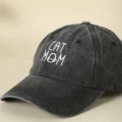 Cat Mom Embroidery Baseball Cap Distressed Sun Hat