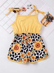Toddler Girls Cow & Sunflower Cami Romper Beach Vacation Summer Clothes