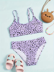 2pcs Leopard Print Swimsuit Set for Girls Summer Hawaii Gift