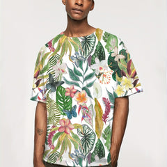 Floral & Leaf Print Men's Graphic T shirt Casual Comfy Tees Tshirts