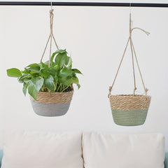 Straw Flower Basket Wall Hanging Decorative Pot Home Garden Patio
