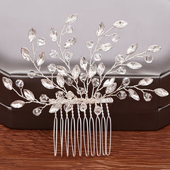Crystal Flower Bridal Hair Comb with Silver Accents