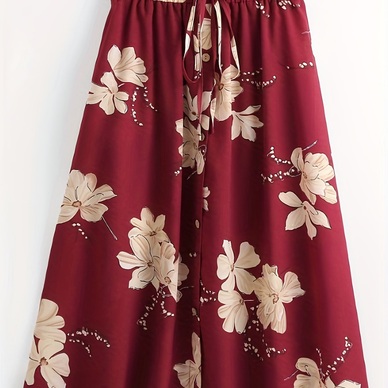 Floral Print Drawstring High Rise Skirt