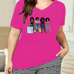 Cartoon Print V Neck Pajama Top