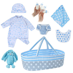 8pcs Reborn Baby Doll Accessories With Basket for 43-55 Baby Doll Clothes Outfit