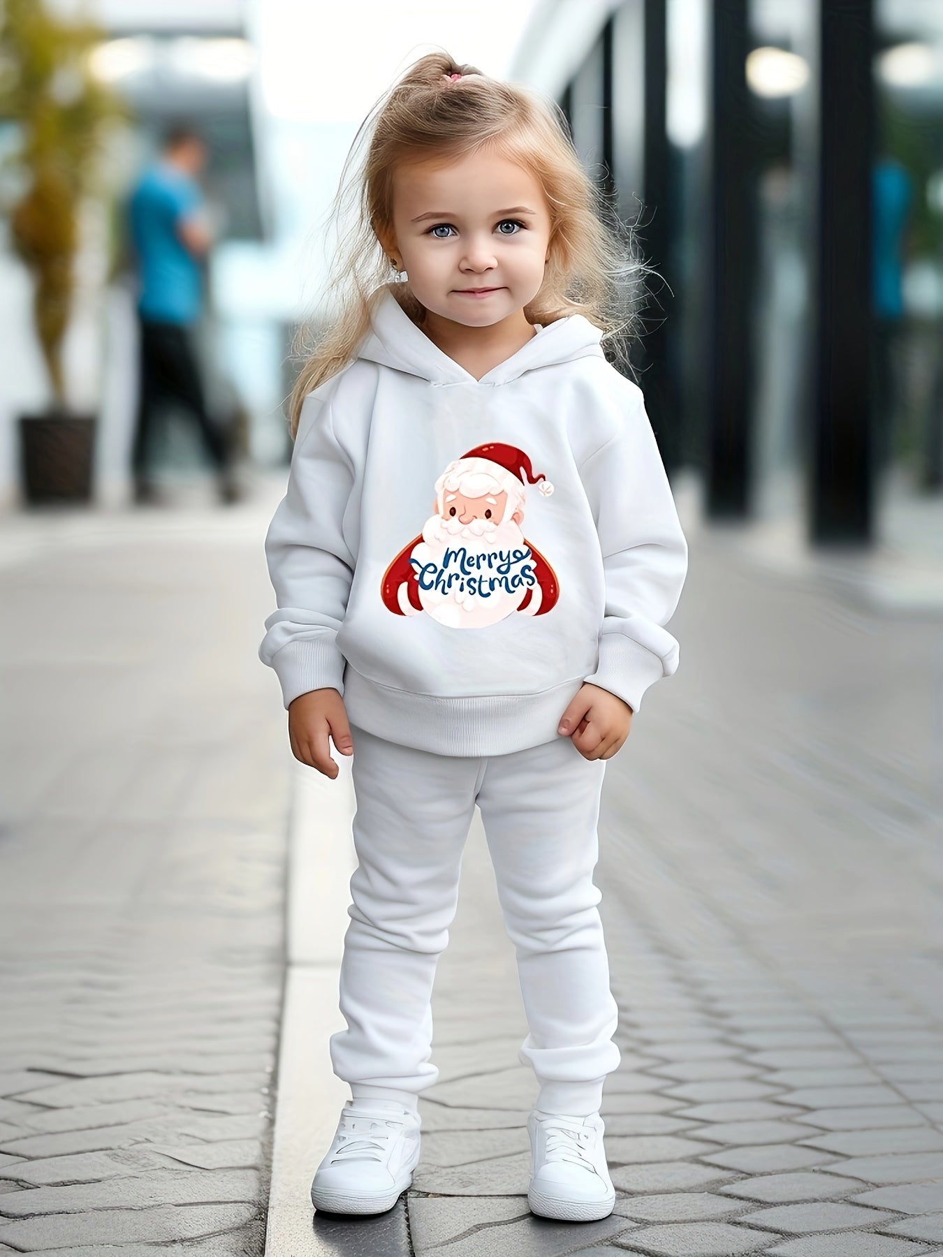 Santa Print Hoodies Jogger Set for Kids, Christmas Outfit