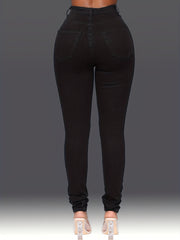 Distressed High Waist Skinny Jeans High Stretch Denim Pants