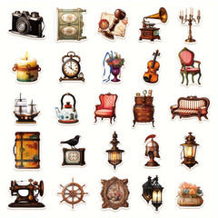 50pcs Retro Object Series Stickers - DIY Waterproof Handbook Sticker Packs