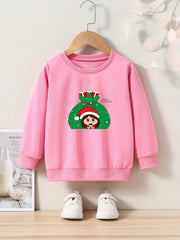 Merry Christmas Print Graphic Crew Neck Long Sleeve Sweatshirt