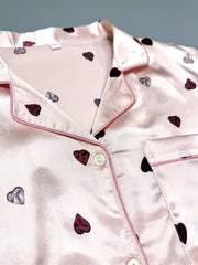 Heart Print Nightdress Short Sleeve Lapel Buttons Sleep Dress Women's Sleepwear