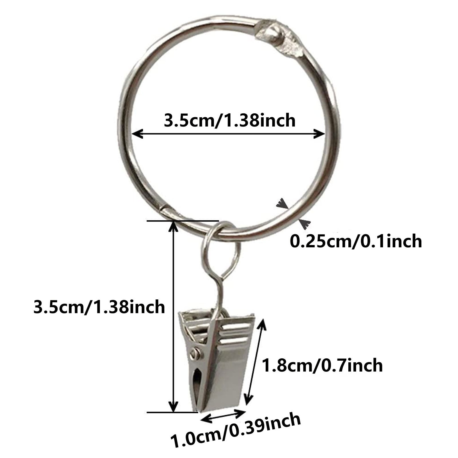 40Pcs Metal Curtain Rings with Clips 3.51 cm Interior