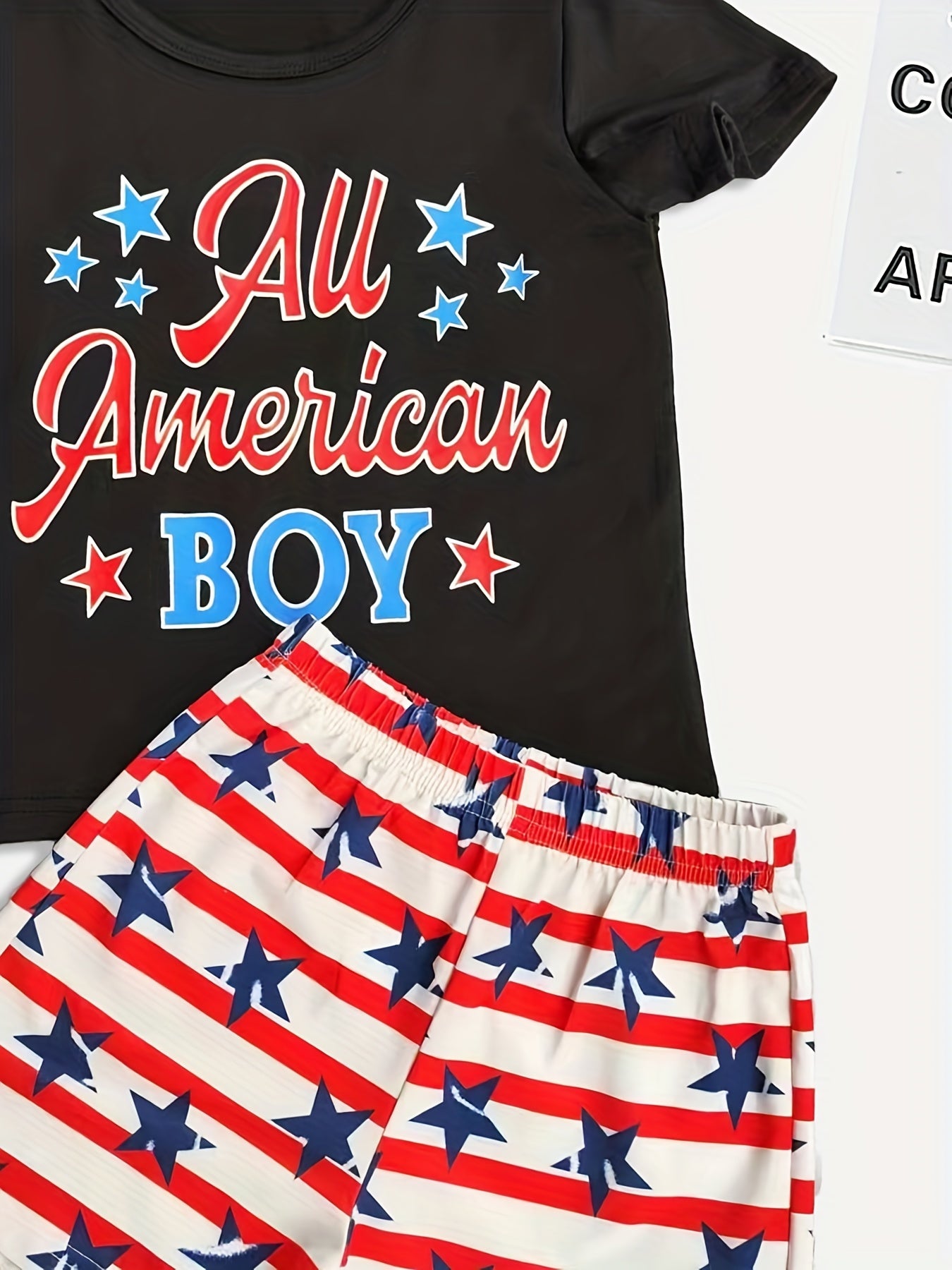 Boys 2pcs T shirt & Shorts Set ALL AMERICAN BOY Stripe Star Crew Neck Tee